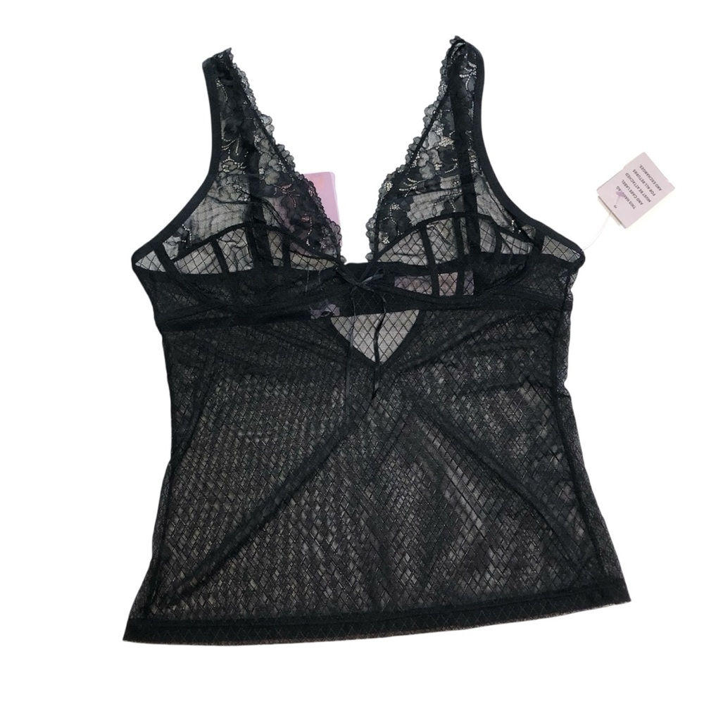 Savage X Fenty Black Mesh Cami with Lace Detailing
